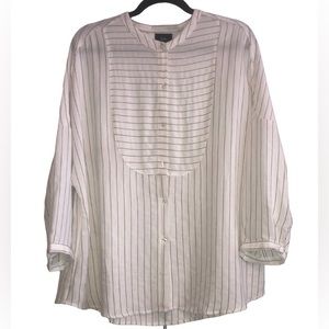 Oversized Striped Bib Collarless Button Down - XL